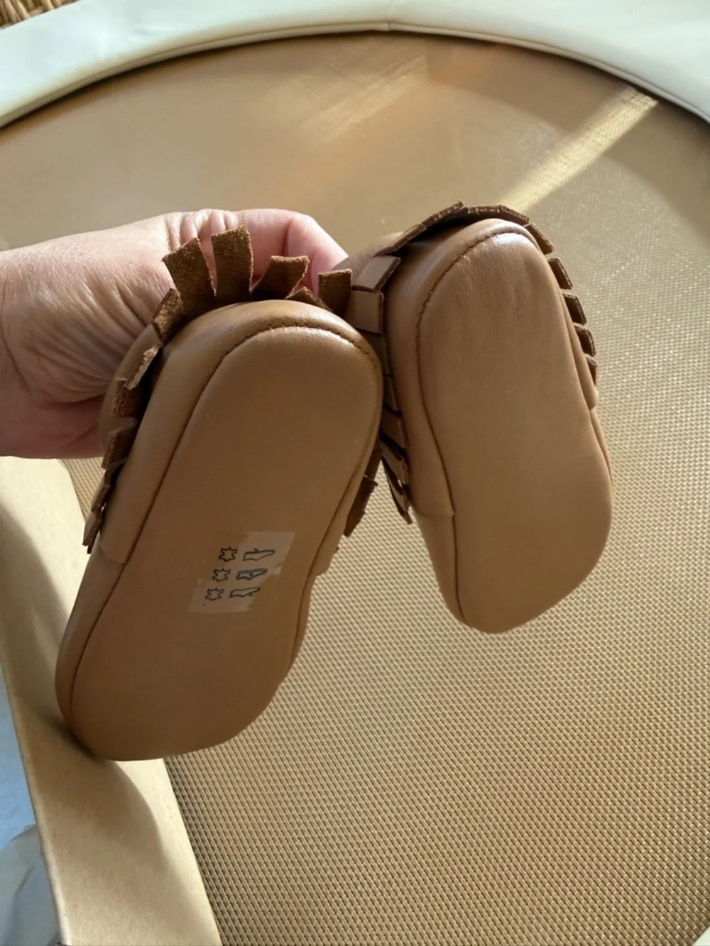 The Simple Folk Classic Tan Fringe Baby Moccasins - Soft Slip-On Toddler Shoes